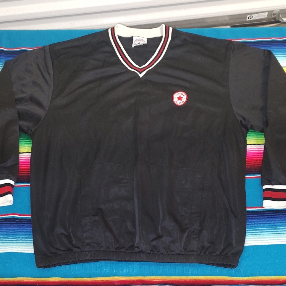 Vtg Converse All-Star Warm Up Top Mens Large Pullover V-Neck USA Made Black